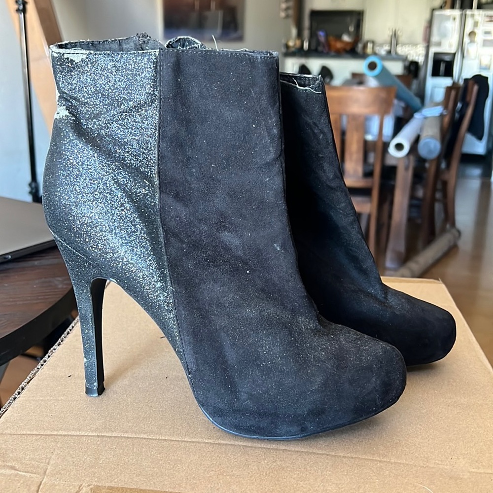 Black Suede Glitter Booties 8